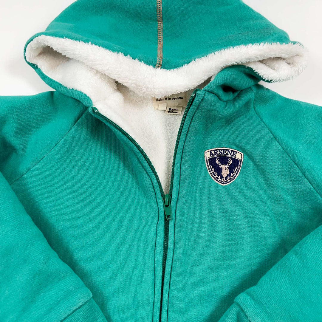 Arsène et les pipelettes green fleece lined zip hoodie 8Y 2