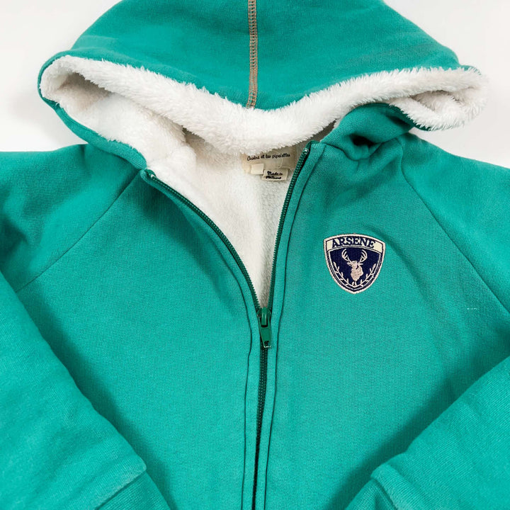 Arsène et les pipelettes green fleece lined zip hoodie 8Y 2