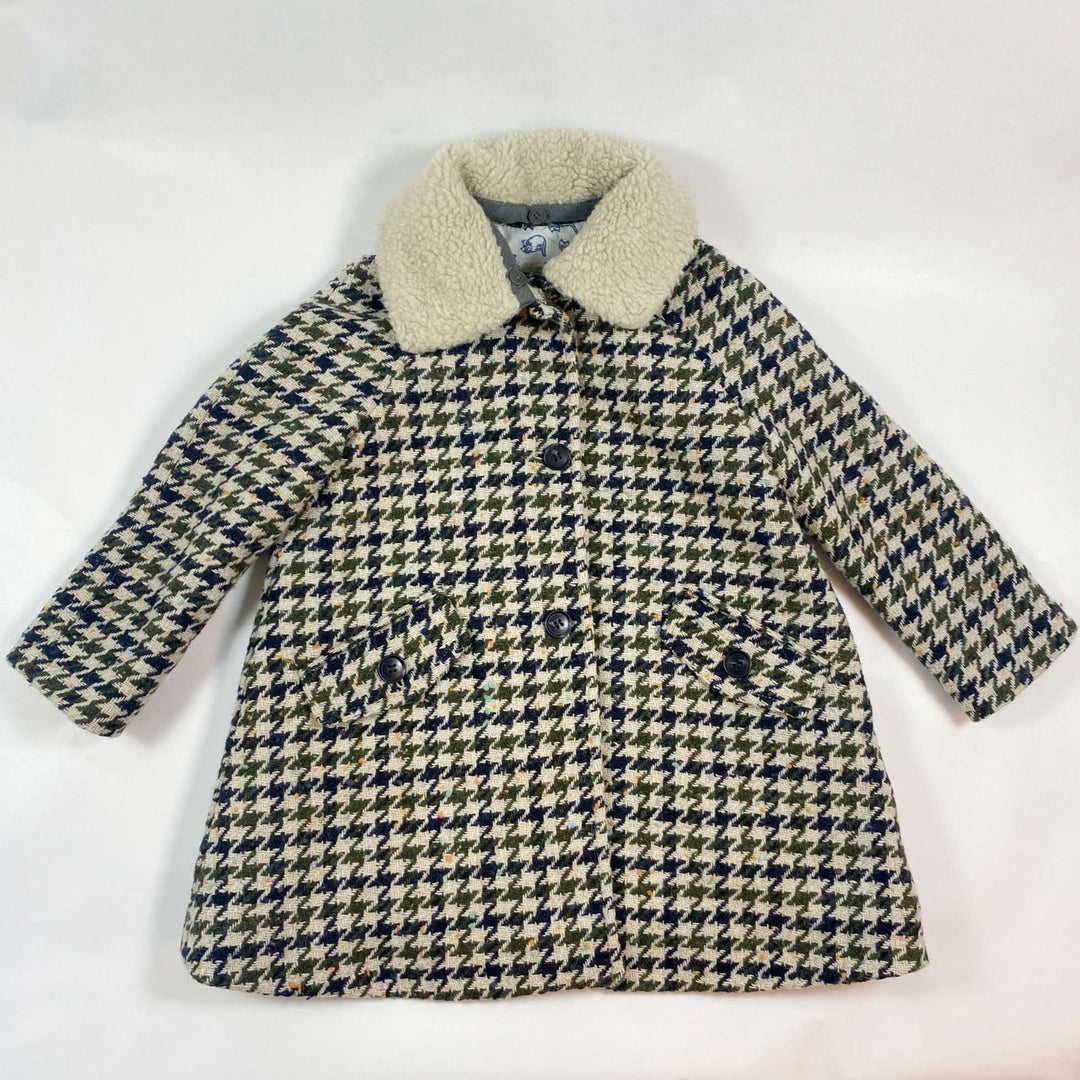 Bonpoint navy/khaki melange houndstooth collared owol coat 6Y 1