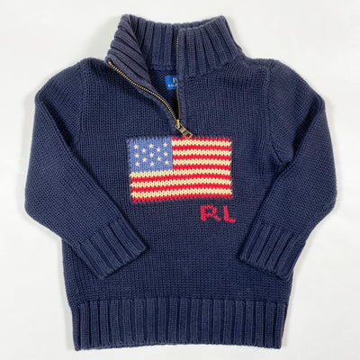 Ralph Lauren navy heavy knit iconic flag half-zip 3Y 1
