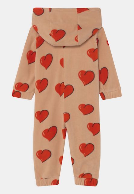 Mini Rodini beige hearts fleece onesie with hood Second Season diff. sizes 2