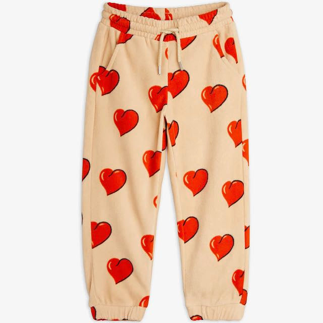 Mini Rodini beige hearts fleece trousers Second Season diff. sizes 1