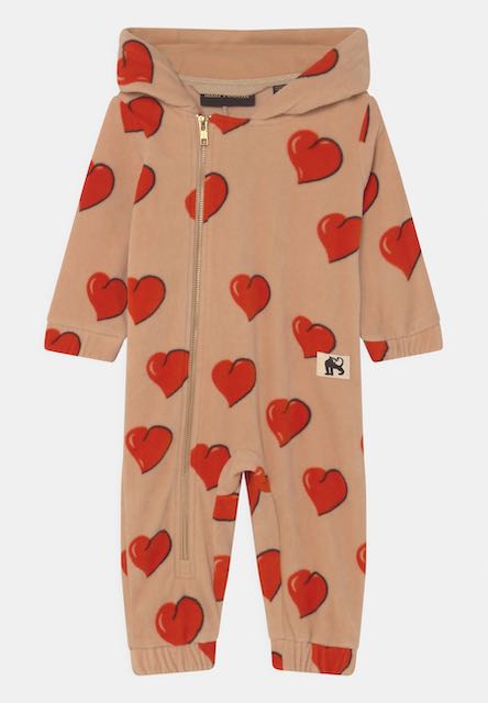 Mini Rodini beige hearts fleece onesie with hood Second Season diff. sizes 1