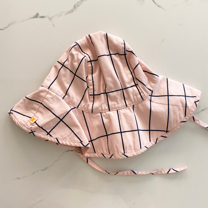 Tiny Cottons pale pink/dark navy grid sun hat M/50-52 2