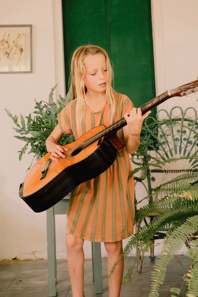 Tinycottons terracotta/green striped summer dress 4Y 3