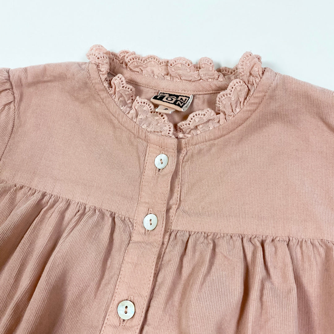 Bonton pink cord overall with fringe collar 2Y