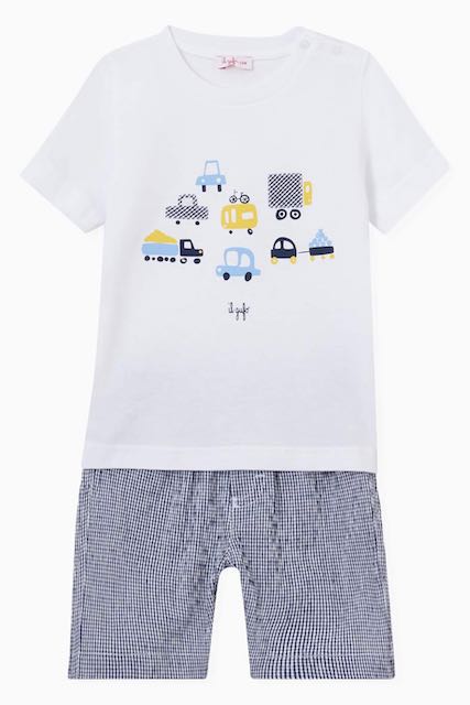 Il Gufo car print seersucker short set Second Season 3Y 1