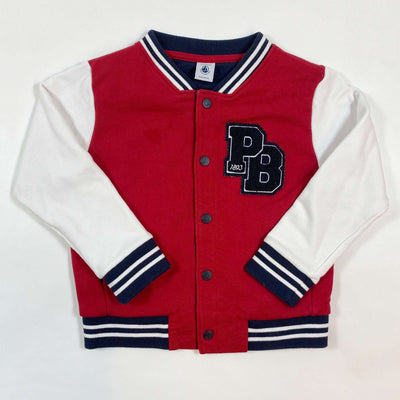 Petit Bateau red brushed fleece varsity jacket 4Y/104 1