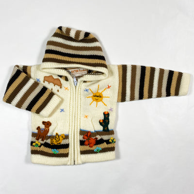 Natur Paradise beige hooded knitted cardigan with lama embroidery Second Season 3-6M 3