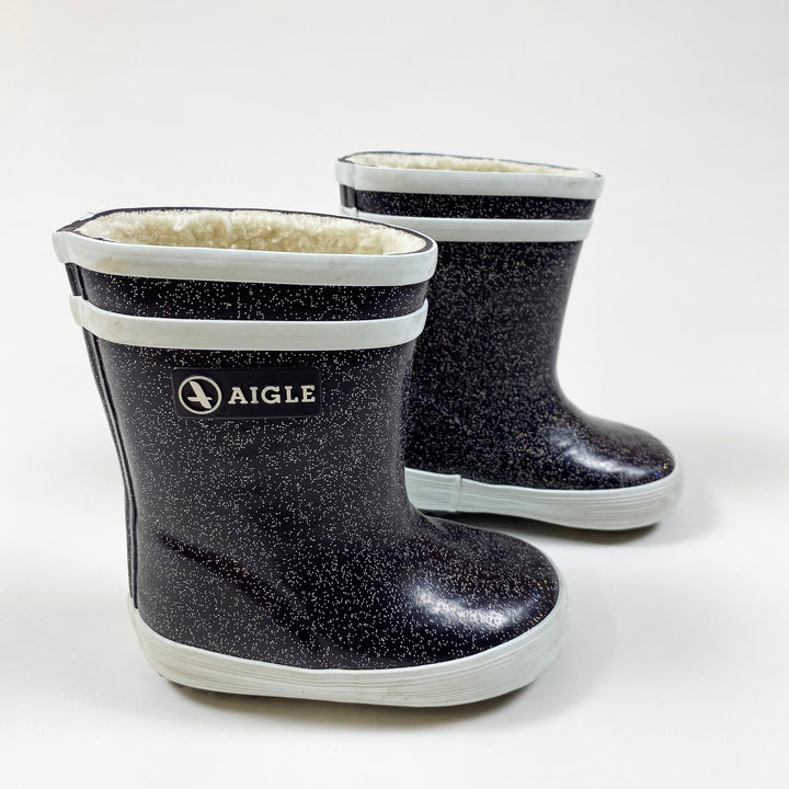 Aigle warm navy glitter wellies 20