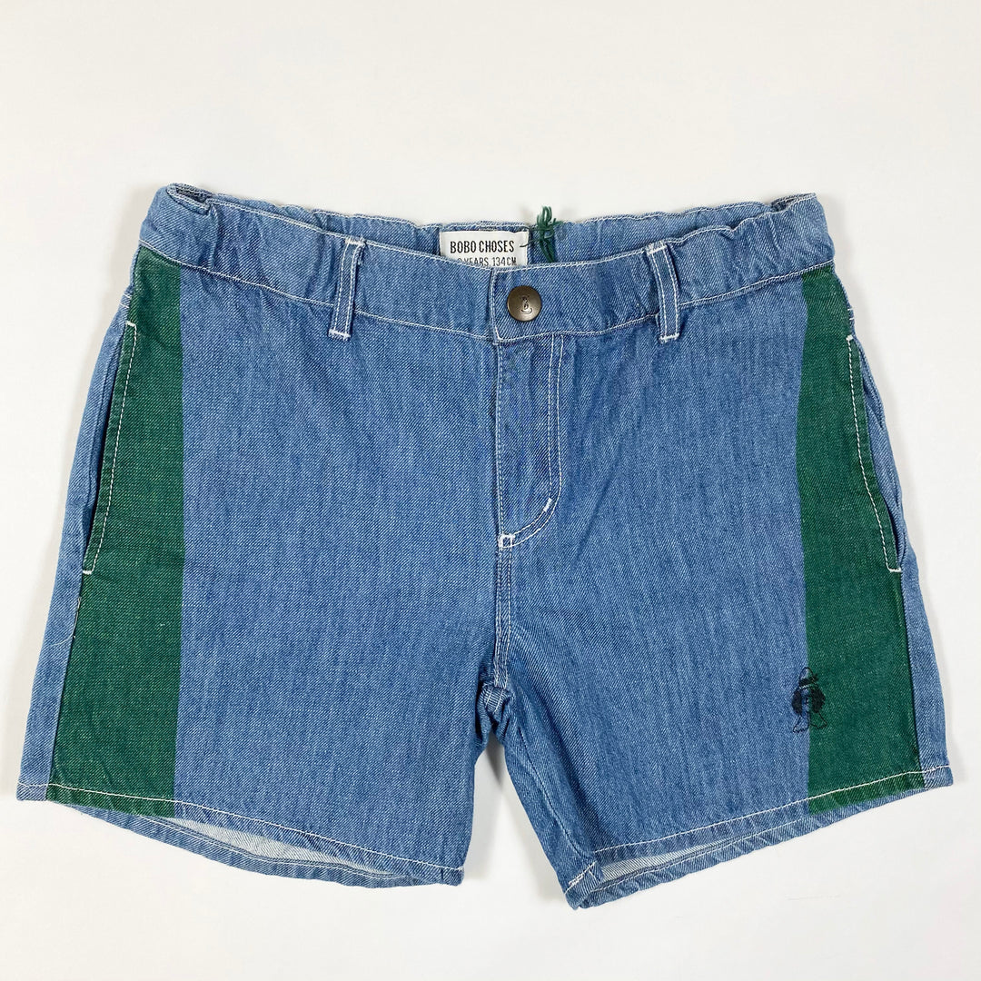 Bobo Choses blue denim shorts with green stripes Second Season 8-9Y/134cm