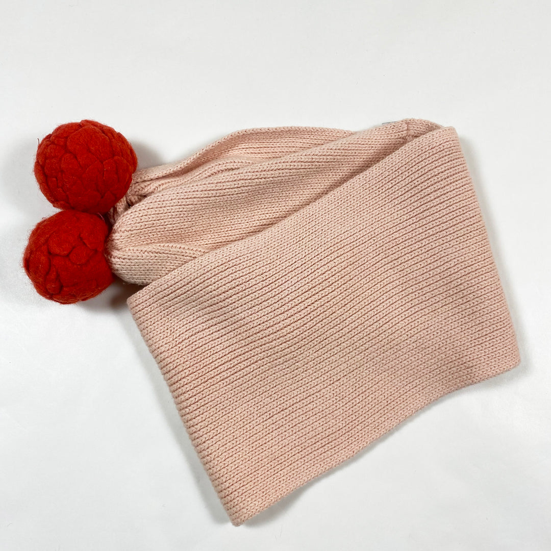 Stella McCartney Kids soft pink knit scarf with red pompons M 1