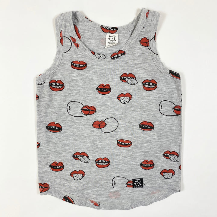 Kukukid  grey mélange lip print tank  3-4Y/98-104cm