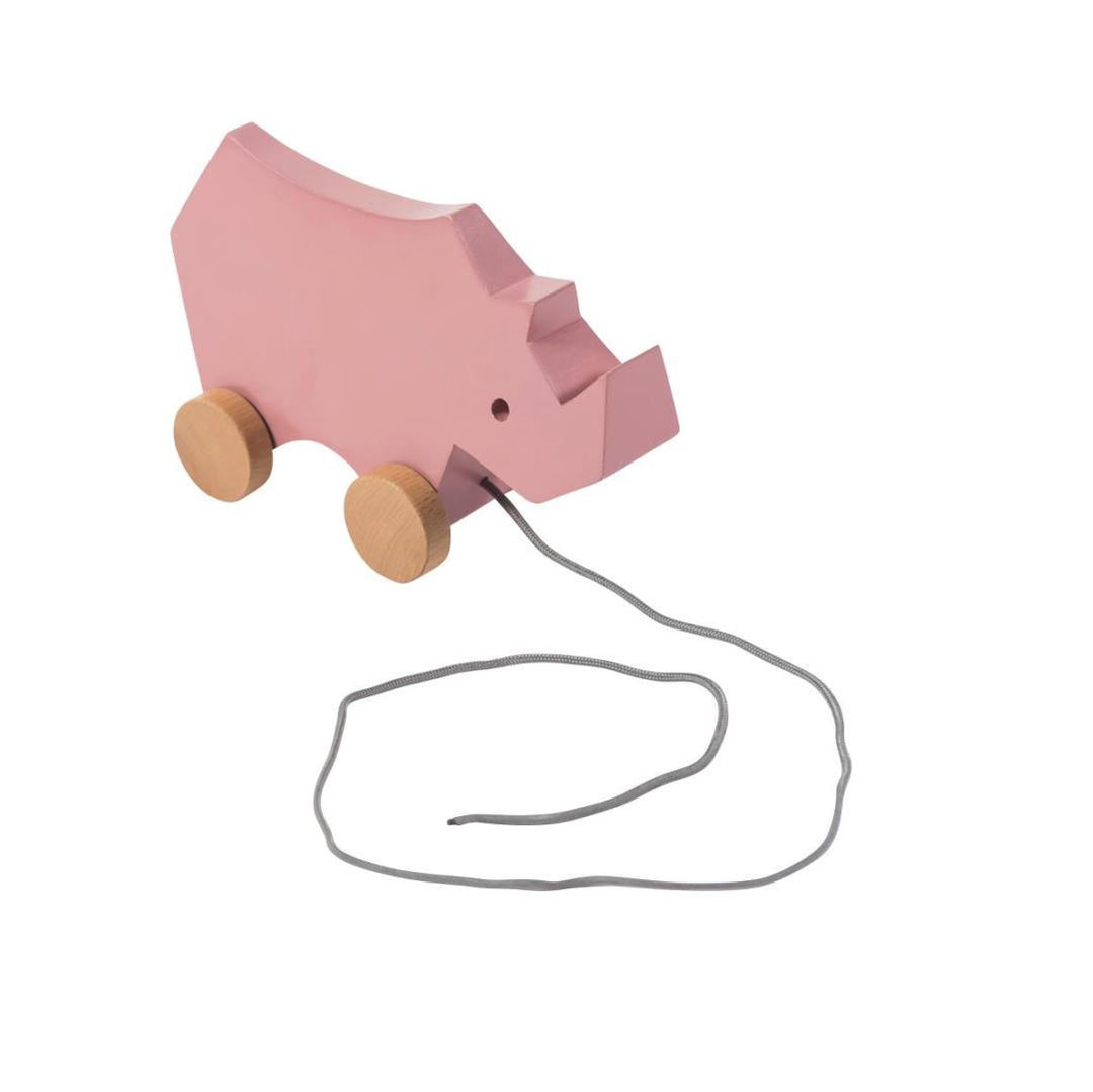 Sebra vintage pink Rhino wood pull-along toy Second Season