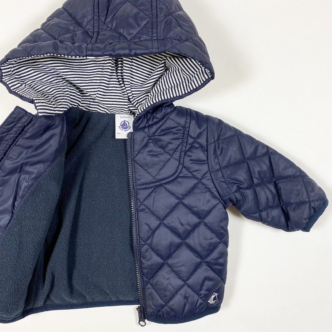 Petit Bateau marineblaue gesteppte Jacke mit Fleece-Futter 3M/60