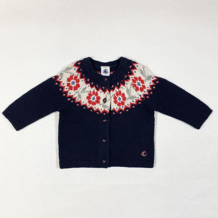 Petit Bateau blue knitted cardigan with pattern 6M/67