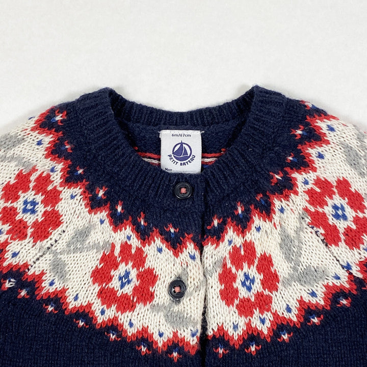 Petit Bateau blue knitted cardigan with pattern 6M/67