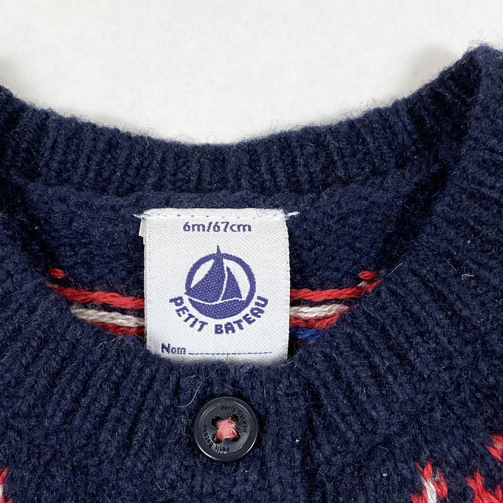 Petit Bateau blue knitted cardigan with pattern 6M/67