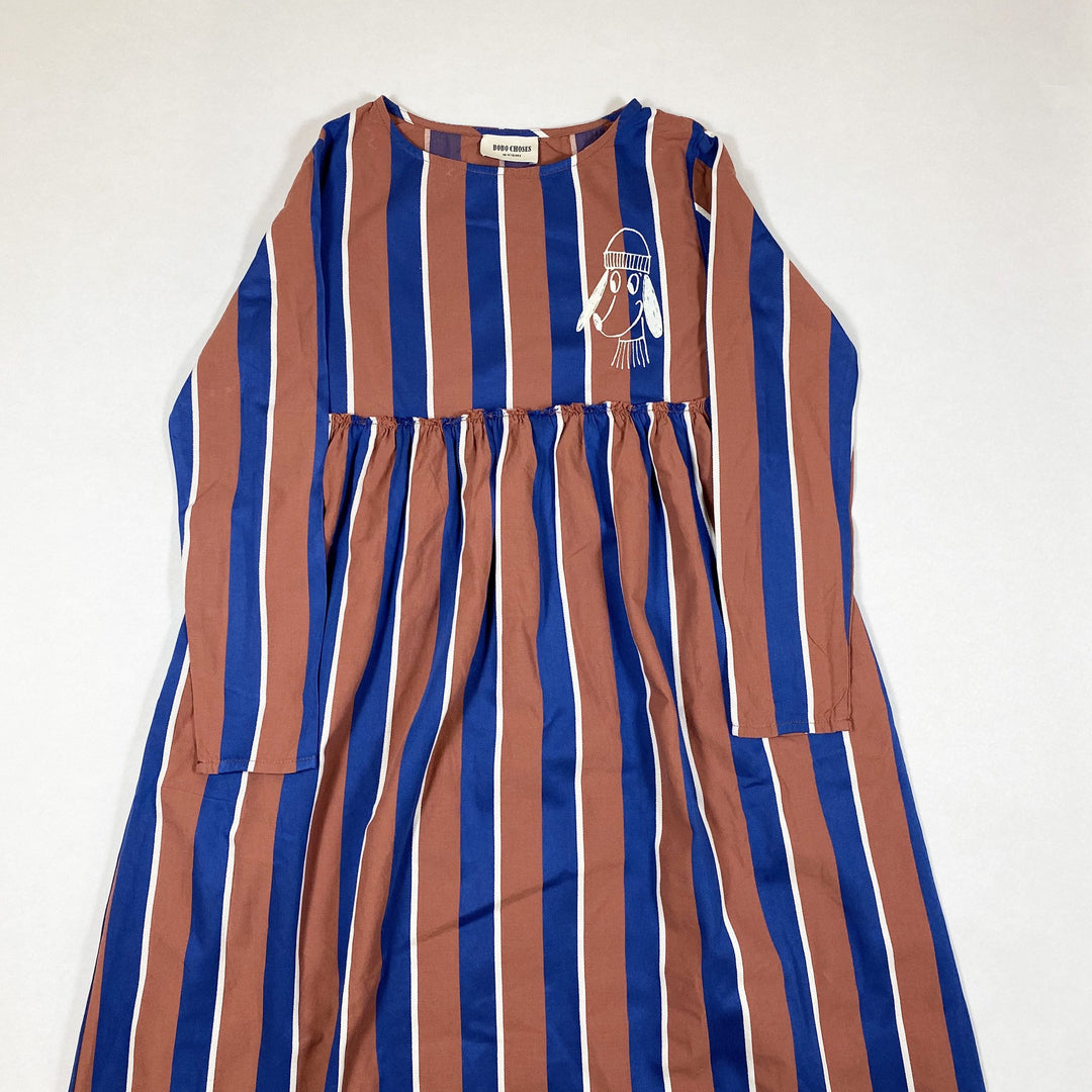 Bobo Choses AW 17/18 "Dear World" tan and blue striped long-sleeved maxi dress 10-11Y