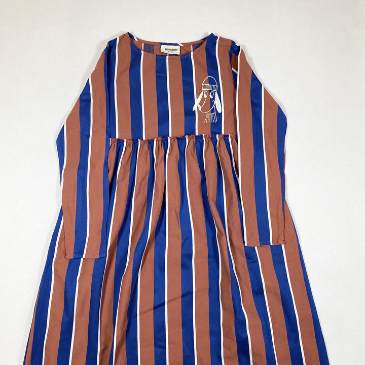Bobo Choses AW 17/18 "Dear World" tan and blue striped long-sleeved maxi dress 10-11Y