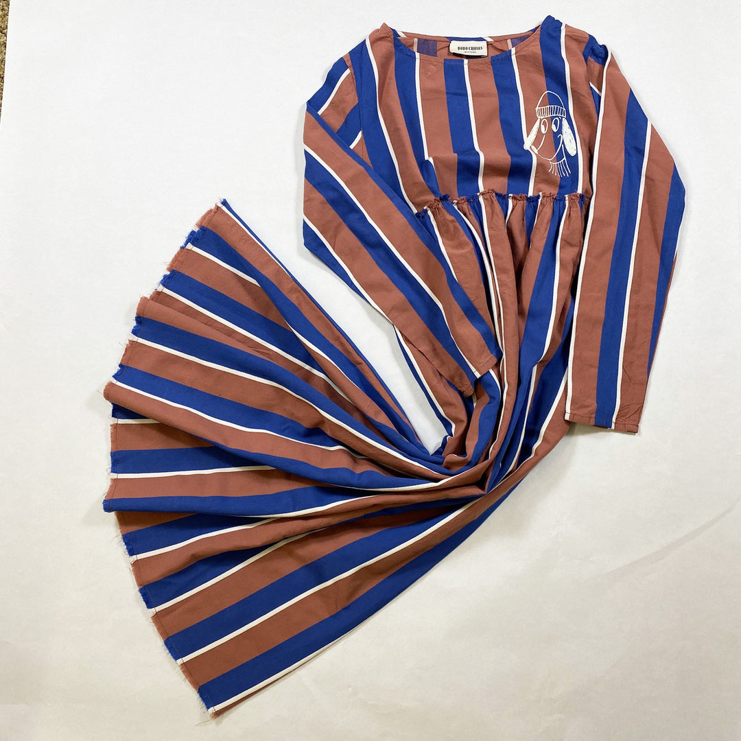 Bobo Choses AW 17/18 "Dear World" tan and blue striped long-sleeved maxi dress 10-11Y
