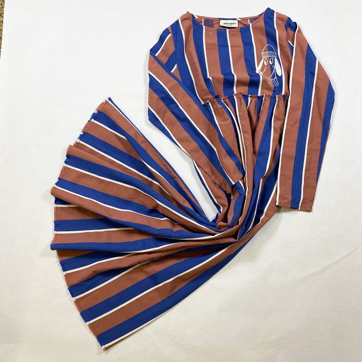 Bobo Choses AW 17/18 "Dear World" tan and blue striped long-sleeved maxi dress 10-11Y