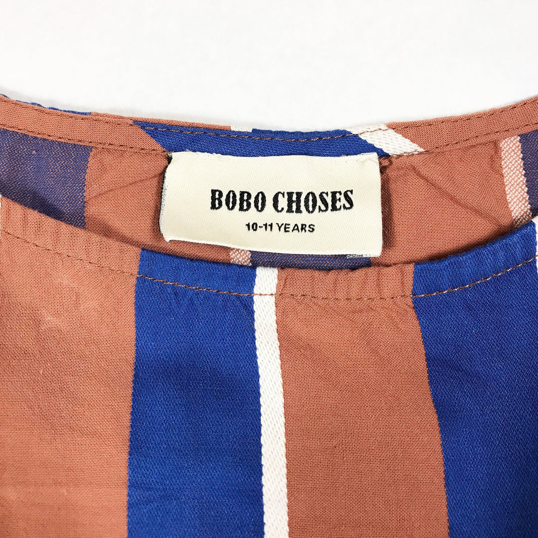 Bobo Choses AW 17/18 "Dear World" tan and blue striped long-sleeved maxi dress 10-11Y