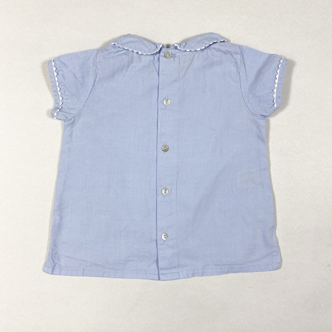 Laranjinha light blue short-sleeved blouse with peter pan collar and white detailing 12M
