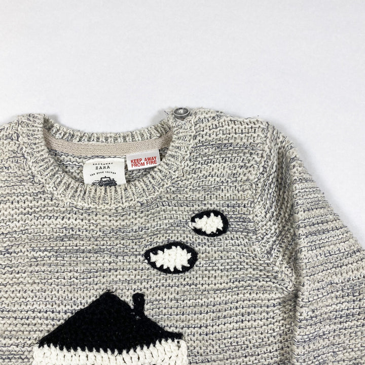Zara melange grey knit jumper with crocheted house application 6-9M/74
