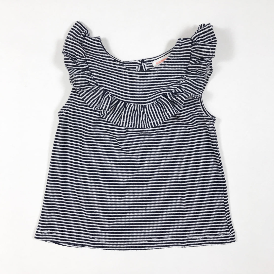 Country Road blue striped short-sleeved blouse with ruffle detail 12-18M