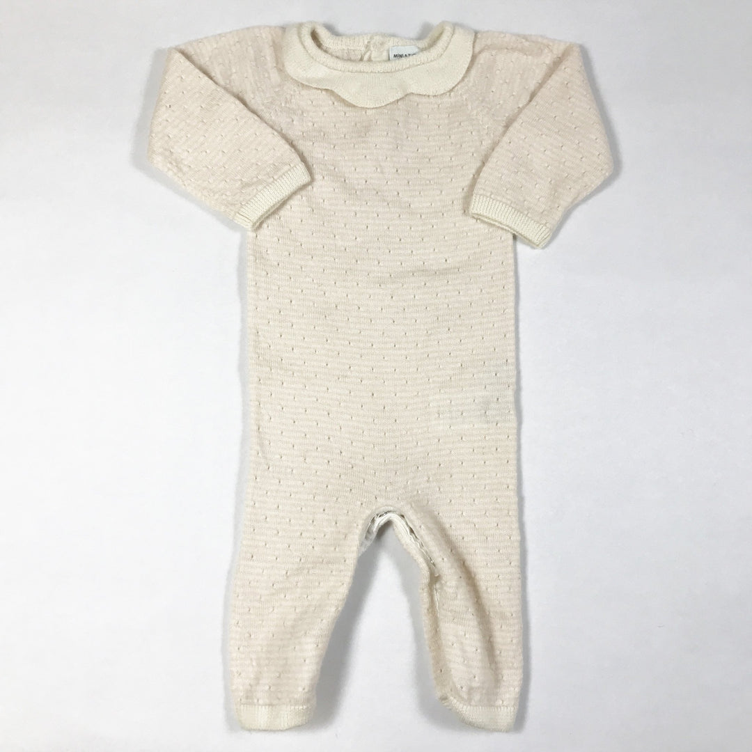 Mini A Ture cream knit long-sleeved jumpsuit with petal collar 6M/68