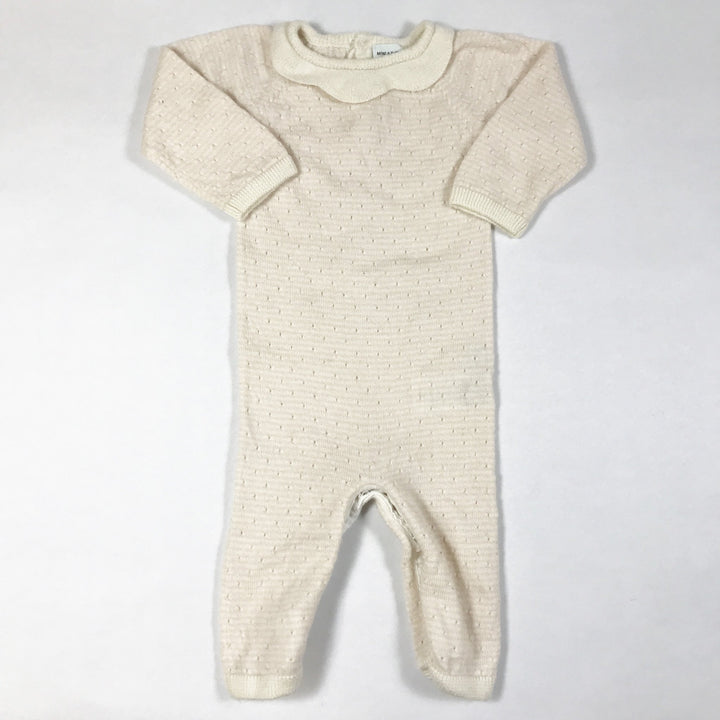 Mini A Ture cream knit long-sleeved jumpsuit with petal collar 6M/68