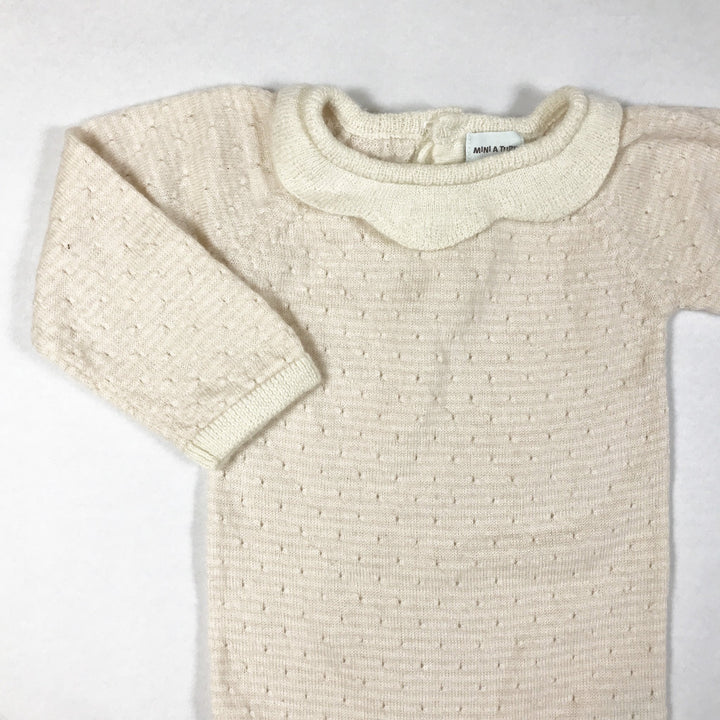 Mini A Ture cream knit long-sleeved jumpsuit with petal collar 6M/68