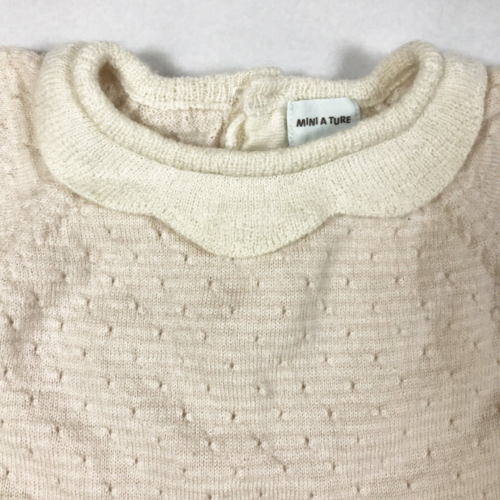 Mini A Ture cream knit long-sleeved jumpsuit with petal collar 6M/68