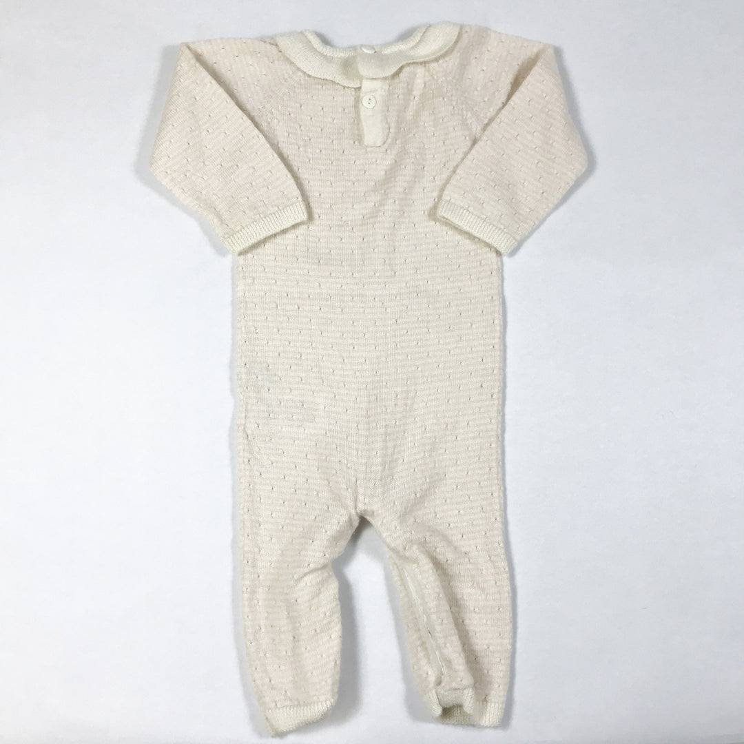 Mini A Ture cream knit long-sleeved jumpsuit with petal collar 6M/68