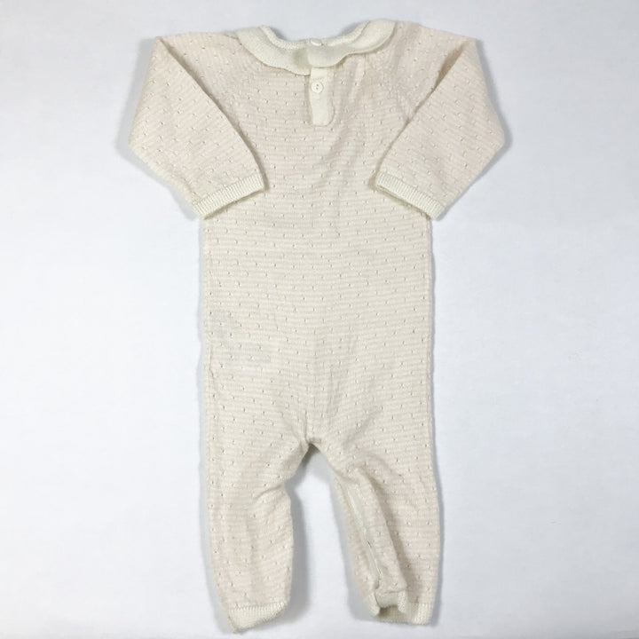 Mini A Ture cream knit long-sleeved jumpsuit with petal collar 6M/68