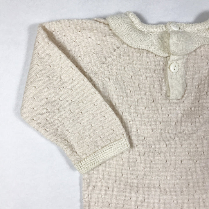 Mini A Ture cream knit long-sleeved jumpsuit with petal collar 6M/68