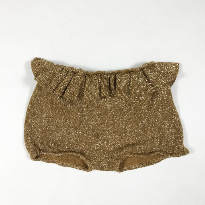 MarMar Copenhagen gold lurex knit bloomers with ruffles 1Y