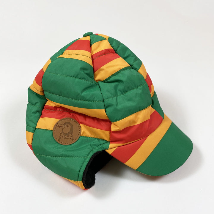 Mini Rodini green/orange/red striped padded hat with ear flaps 48-50