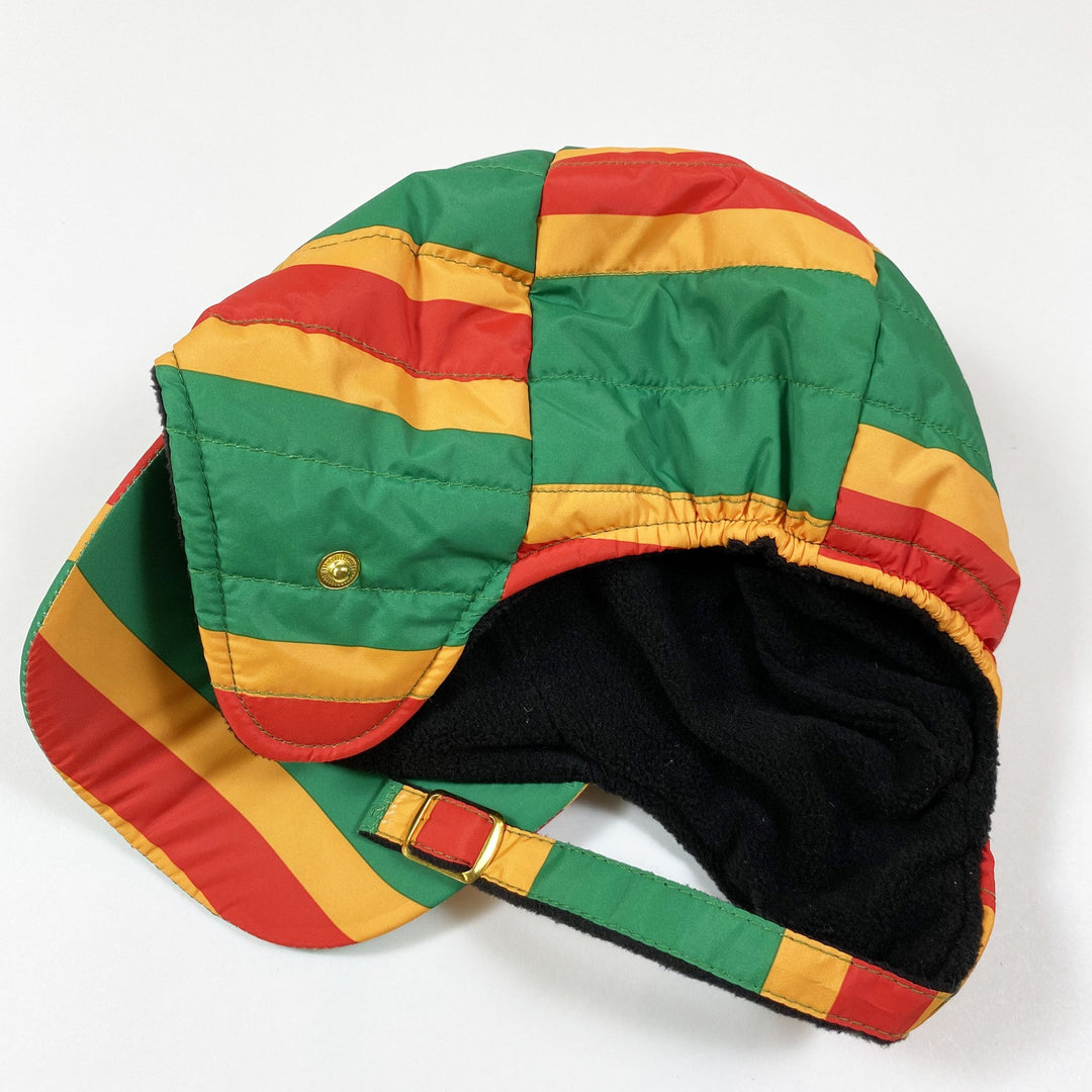 Mini Rodini green/orange/red striped padded hat with ear flaps 48-50