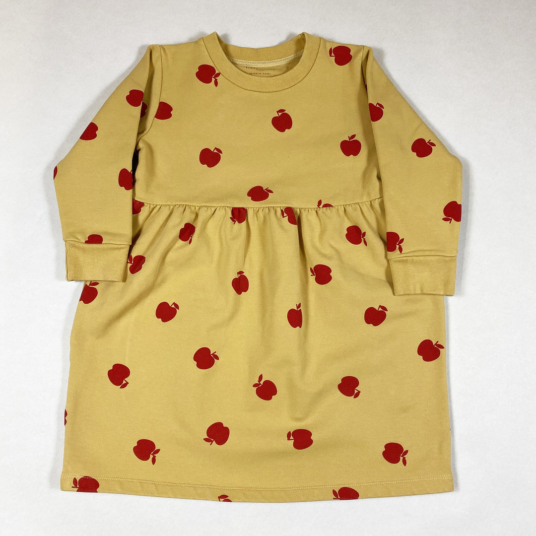 Tinycottons yellow long-sleeved french terry dress with red apples 4Y