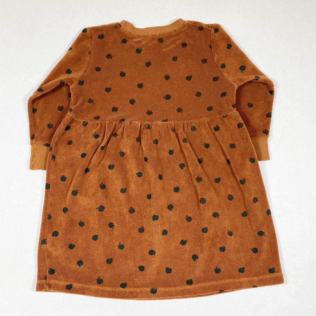 Tinycottons brown terry cloth dress with blue apple print 4Y