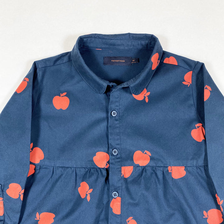 Tinycottons blue 3/4-sleeved shirt dress with red apple print 4Y