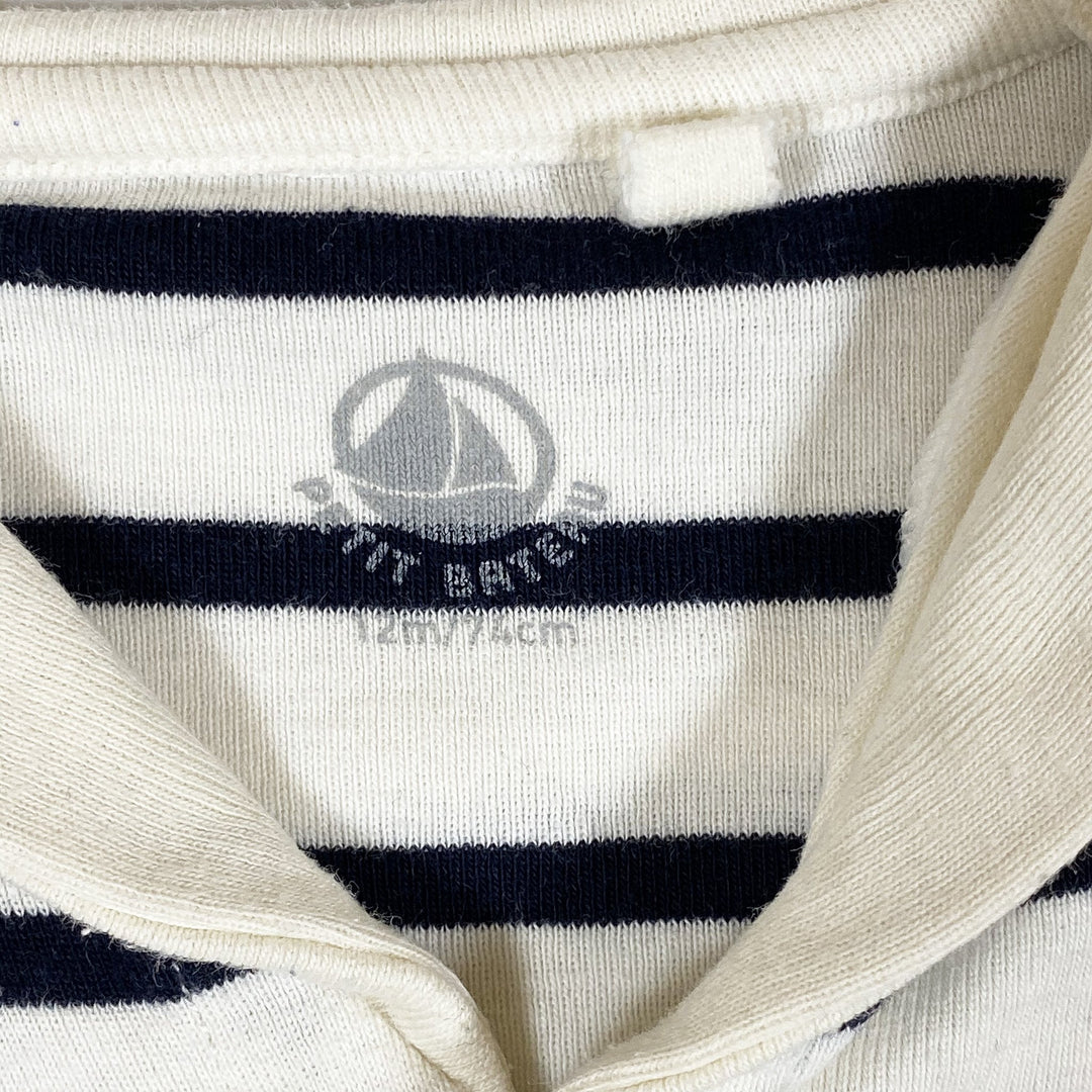 Petit Bateau navy striped short-sleeved jumpsuit with collar 12M/74