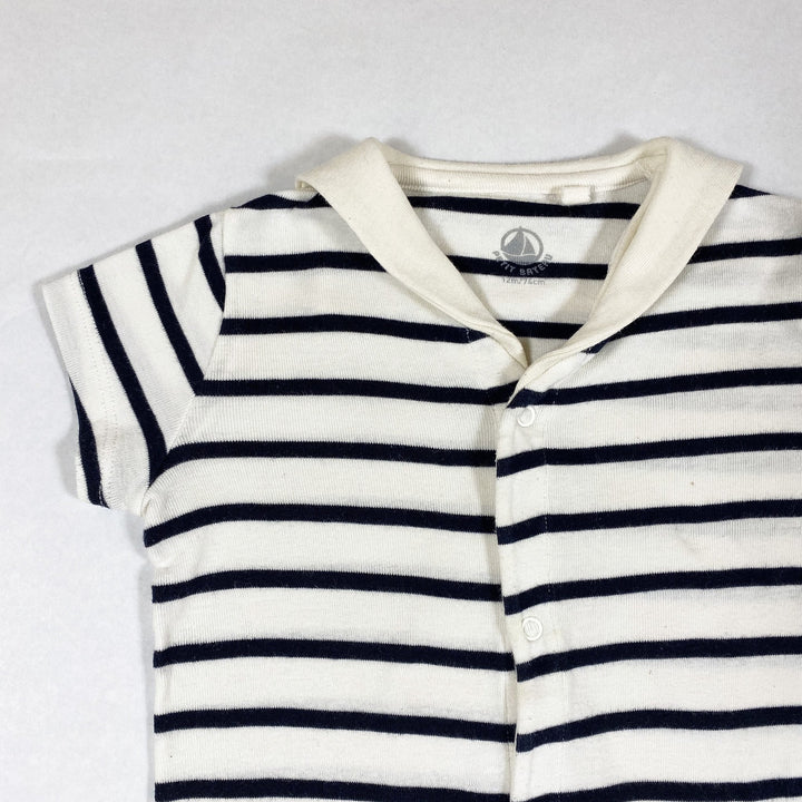 Petit Bateau navy striped short-sleeved jumpsuit with collar 12M/74