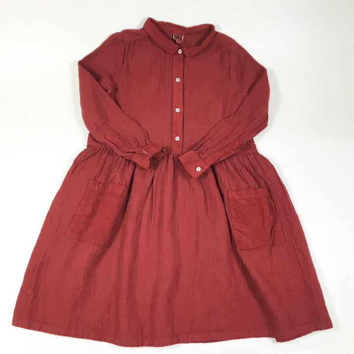 Bonton red muslin long-sleeved dress with pockets Second Season 8Y