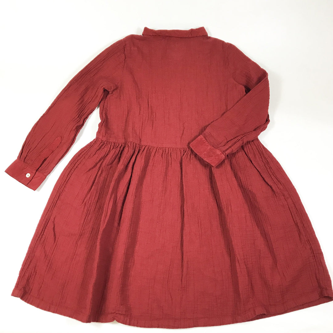 Bonton red muslin long-sleeved dress with pockets Second Season 8Y