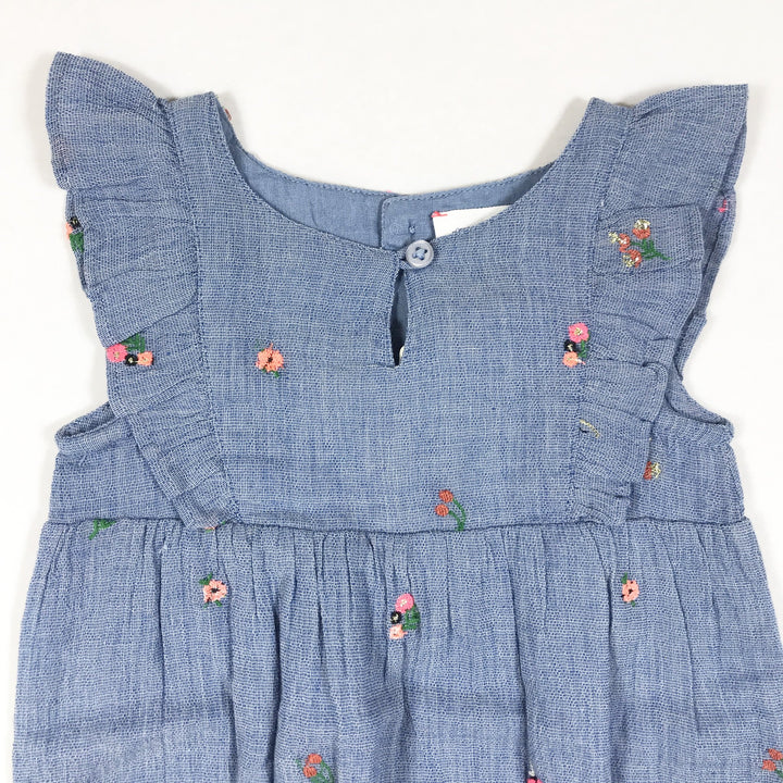 Bonheur du Jour blue flower embroidered romper with ruffles