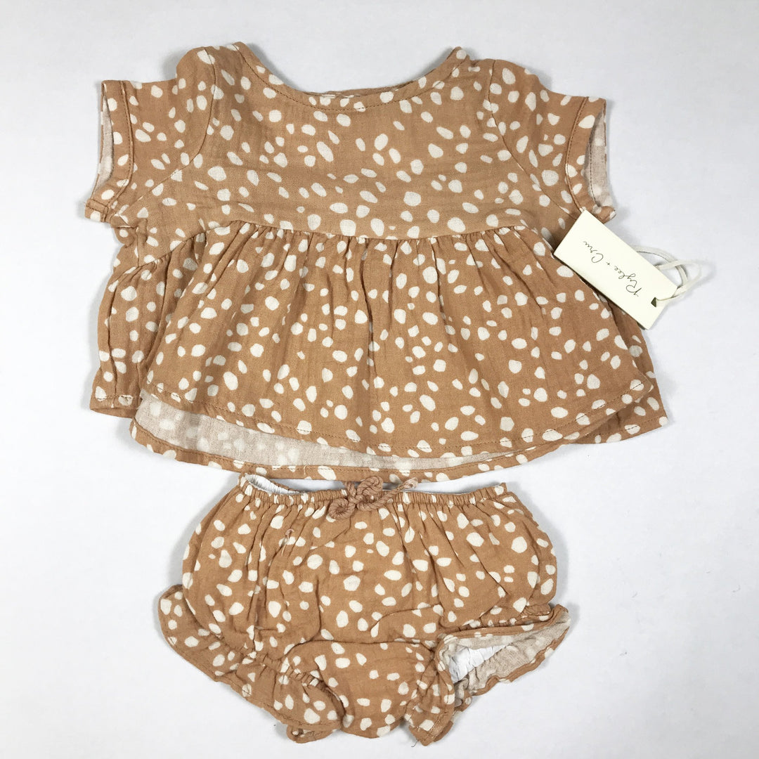 Rylee + Cru terracotta pebble print short-sleeved blouse & bloomers Second Season 3-6M