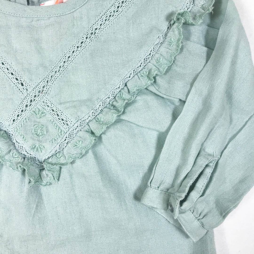 Bonheur du Jour mint blouse with ruffles Second Season 6M